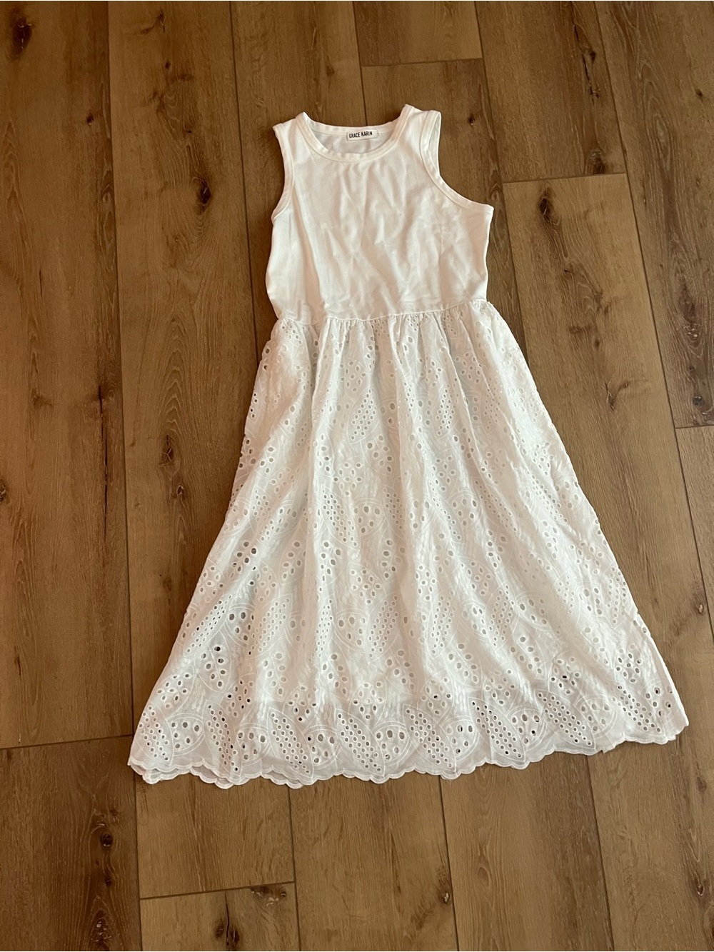 Grace Karin White Eyelet Tank Dress (Size L)